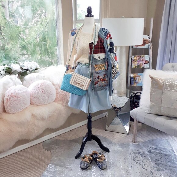 NWT House of Harlow light blue faux leather Bermuda shorts, S - Picture 1 of 6